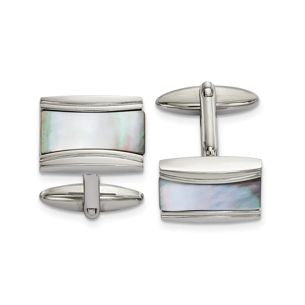 Chisel Stainless Steel Polished Rectangle Mother of Pearl Cufflinks