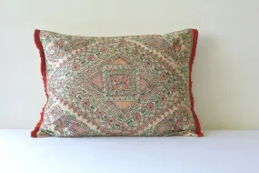 Colourful Hand Painted Madhubani Pillow Cover, Colourful Folk Art Rectangle Pillow Cover, Tussar Silk & Colourful Hand Painted Cushion Cover