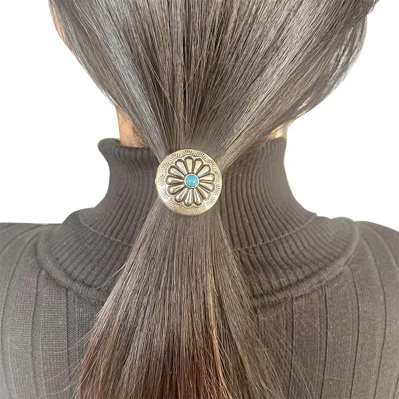 Concho Hair Ties Oval Or Round With Turquoise Or Coral You Choose Southwestern Ponytail Holder