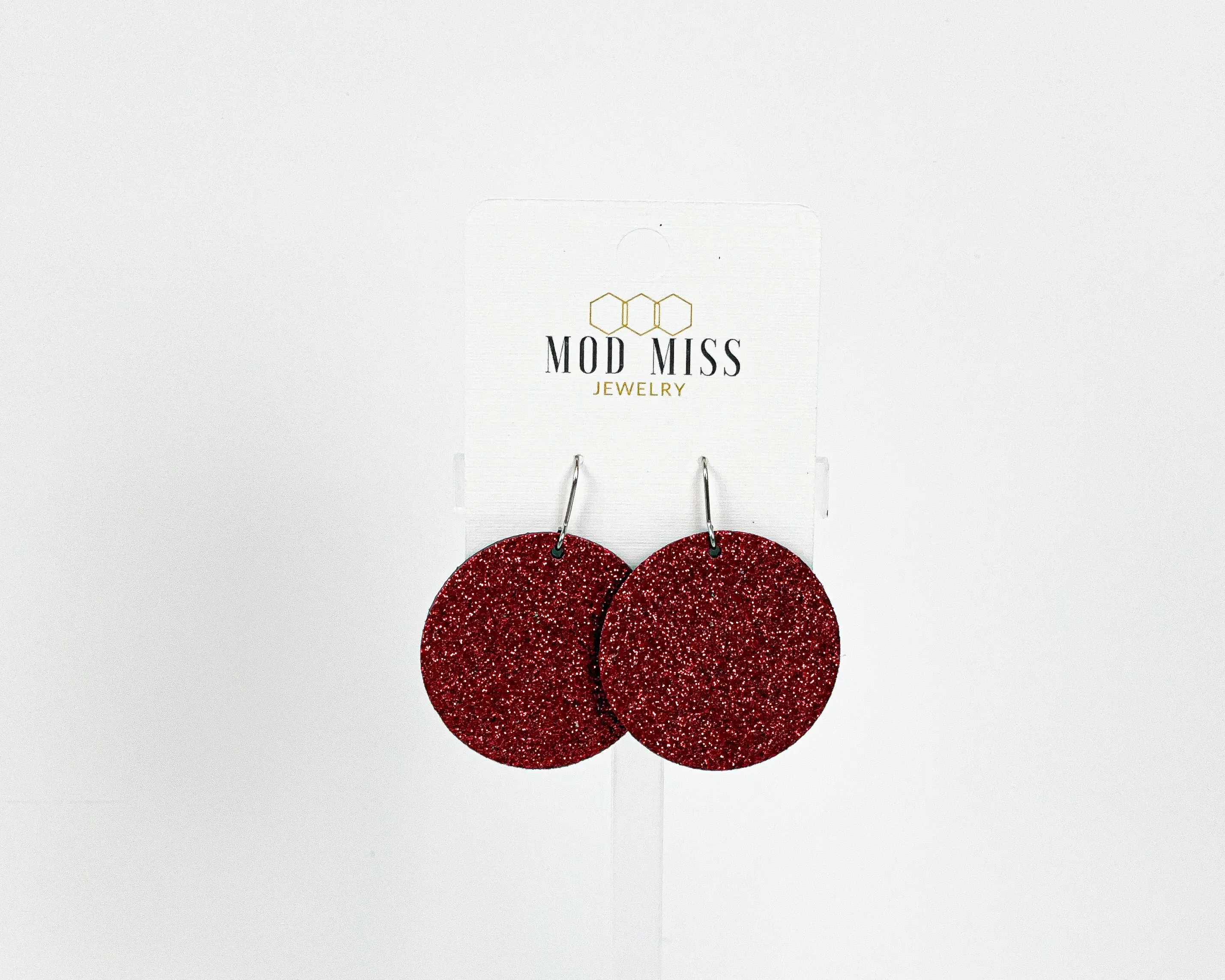 Cork Leather Round Earring Fine Glitter Red