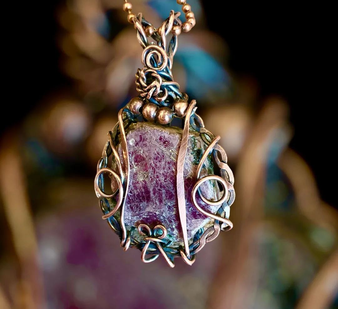 Corundum Rough Ruby Wire Wrapped Pendant