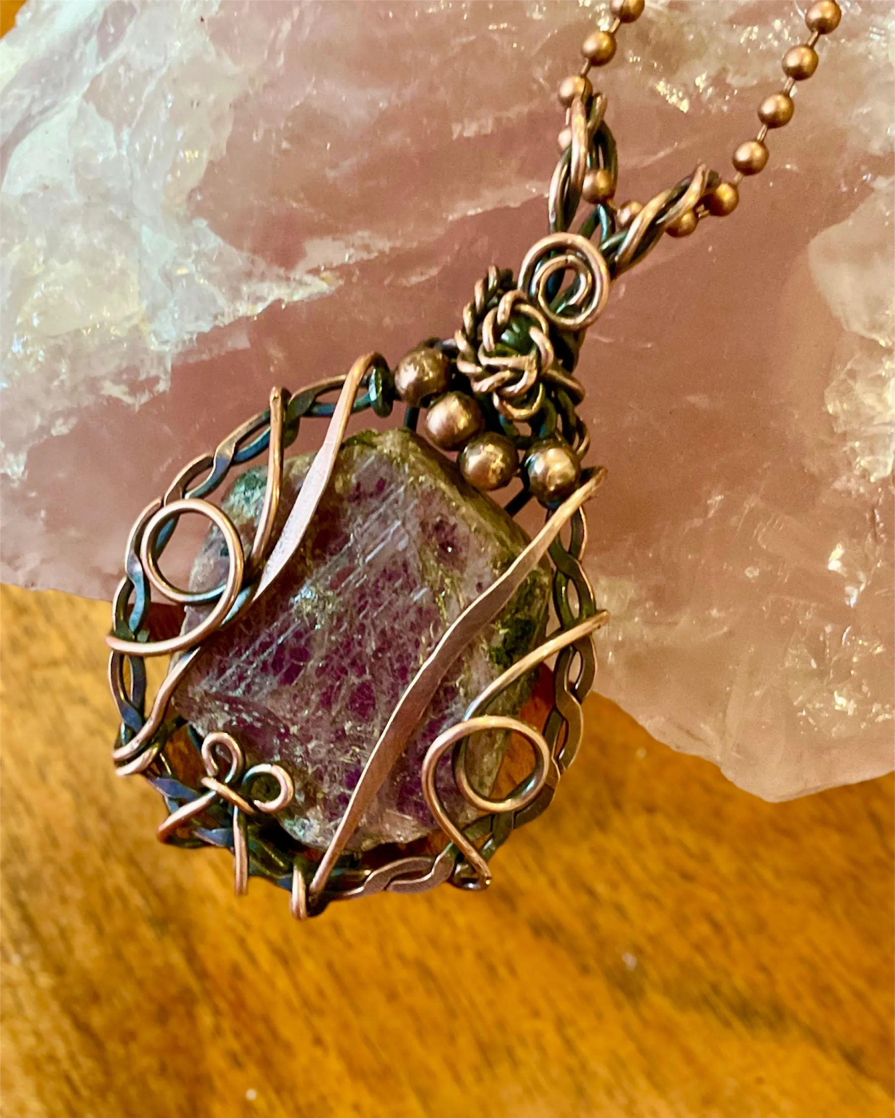 Corundum Rough Ruby Wire Wrapped Pendant