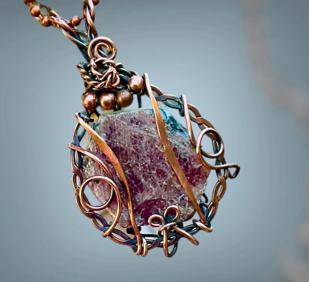 Corundum Rough Ruby Wire Wrapped Pendant