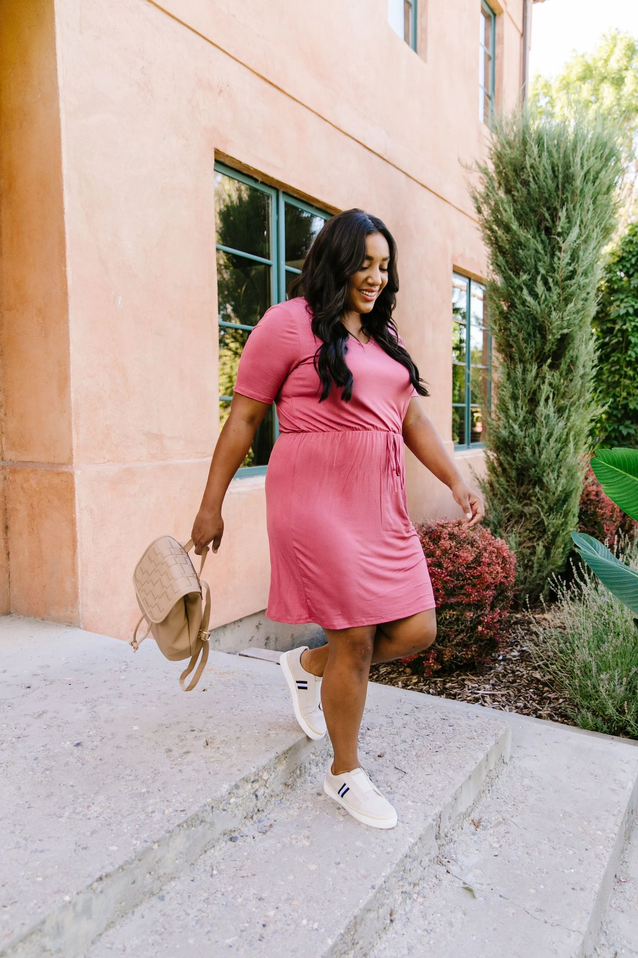 Cute Comfort Dress In Terracotta - On Hand