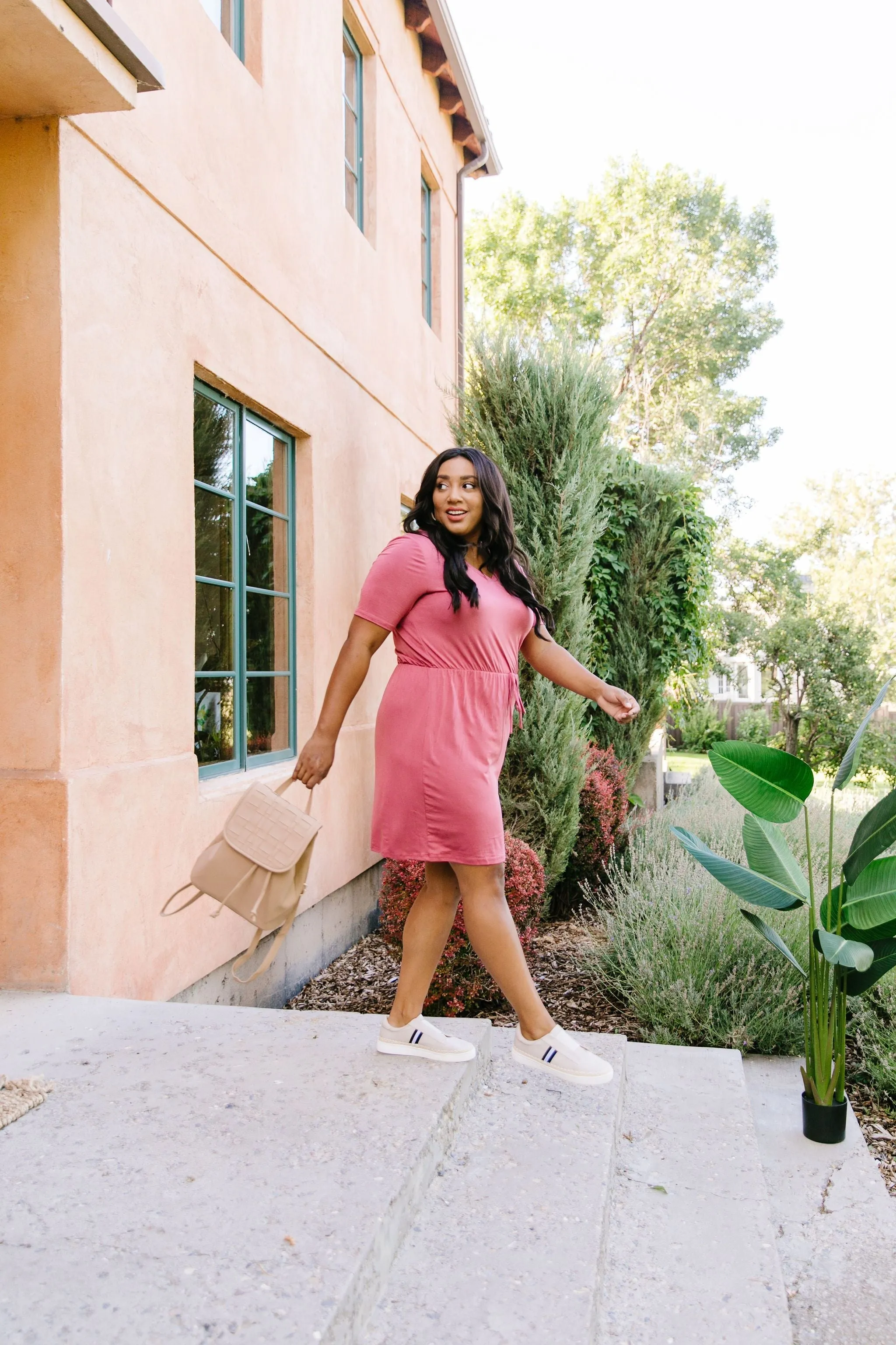 Cute Comfort Dress In Terracotta - On Hand