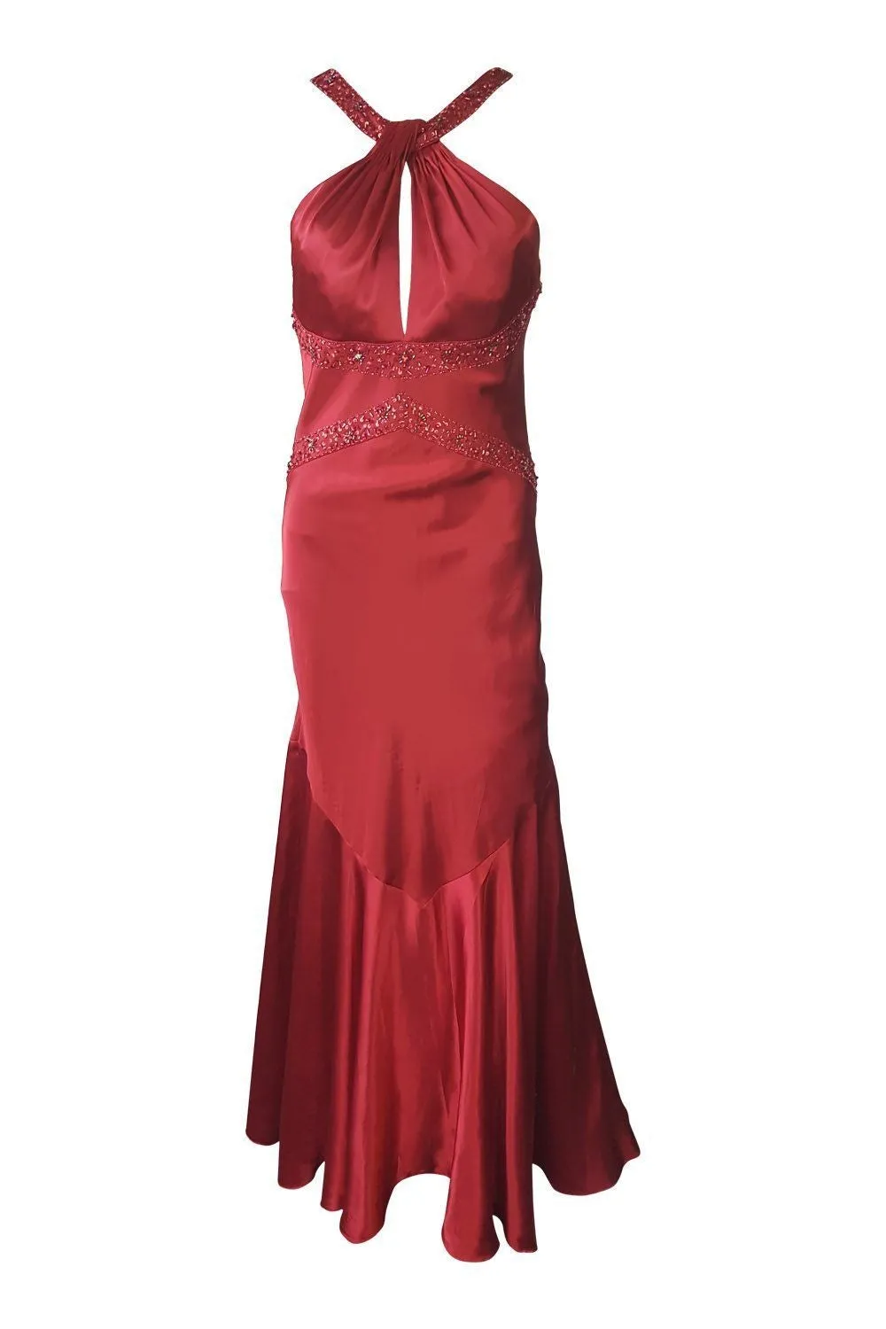 DAVE & JOHNNY Red Satin Halter Neck Prom Dress (UK 8)