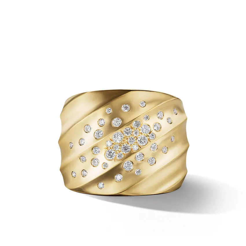 David Yurman Cable Edge Saddle Ring in Recycled 18K Yellow Gold with Pave Diamonds