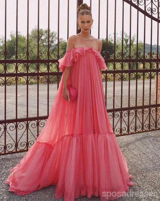 Elegant Pink A-line Off Shoulder Maxi Long Party Prom Dresses Online,13312