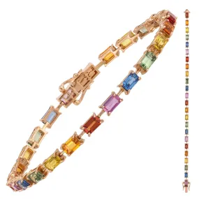 Emerald Cut Gemstone Rainbow Tennis Bracelet