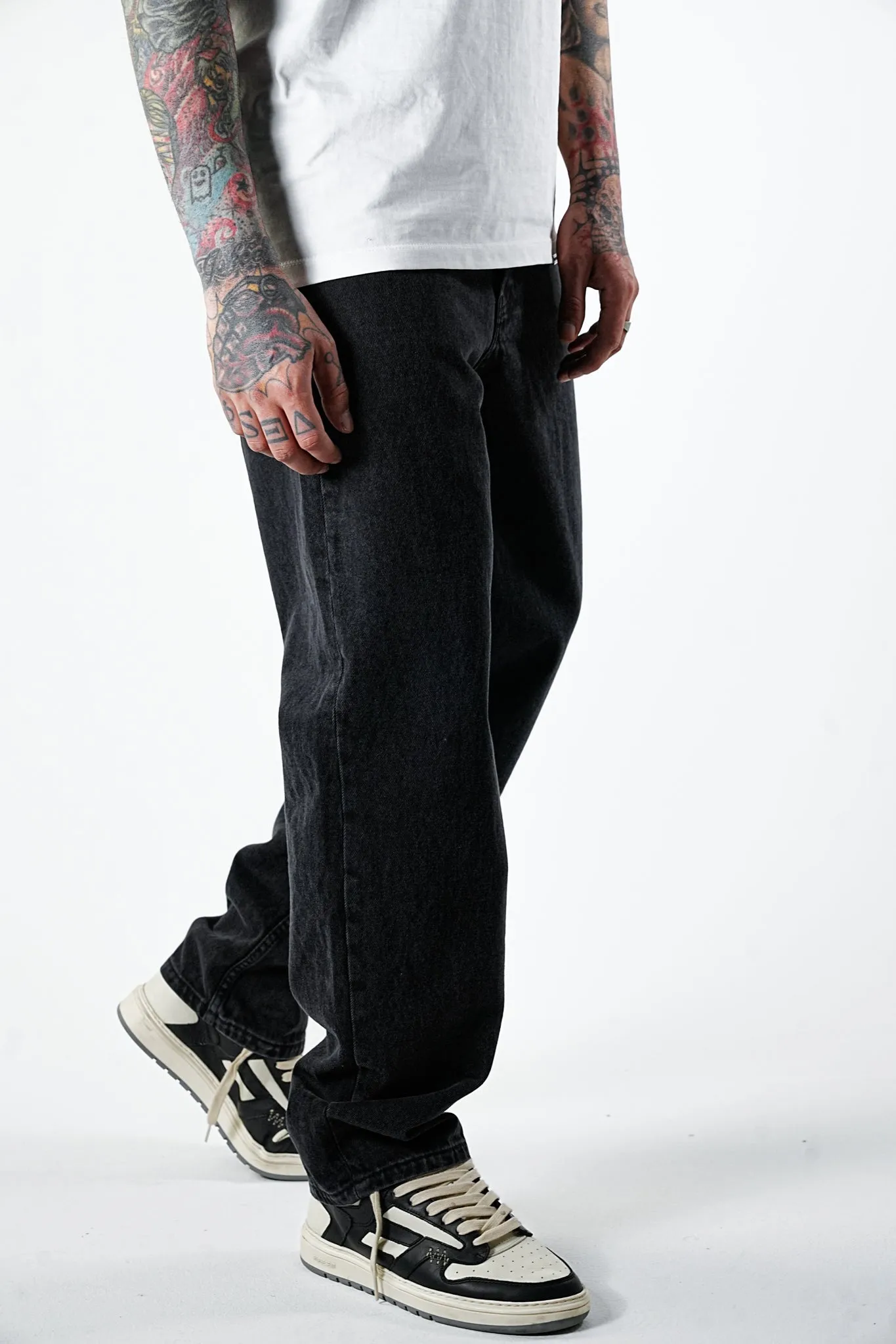 Fade Wide Fit Black Jeans