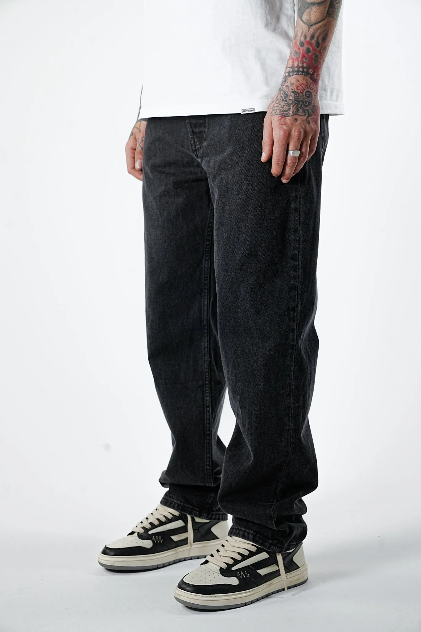 Fade Wide Fit Black Jeans