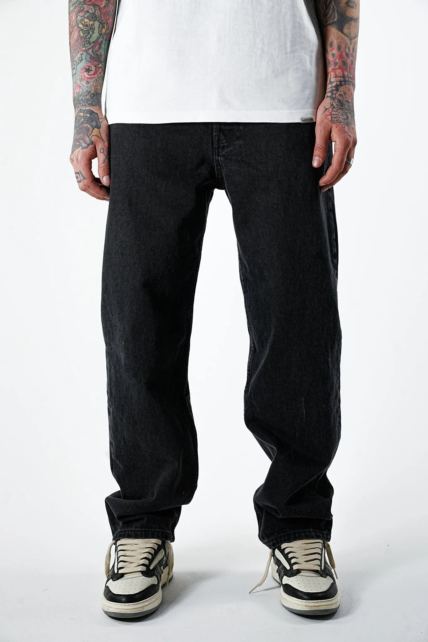 Fade Wide Fit Black Jeans