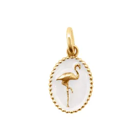 Flamingo White Resin pendant, Yellow Gold