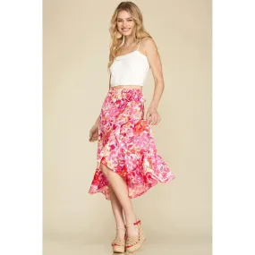 Floral Print Woven Wrap Midi Skirt