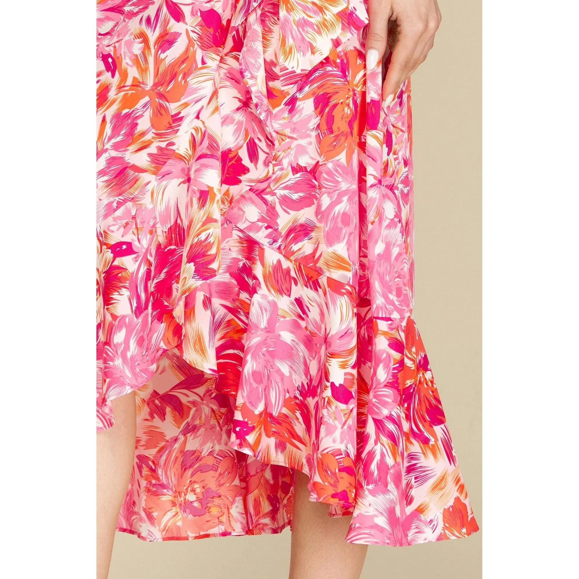 Floral Print Woven Wrap Midi Skirt