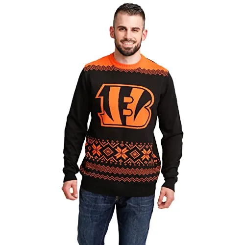 FOCO Men's NFL Big Logo Two Tone Knit Sweater, Medium, Cincinnati Bengals