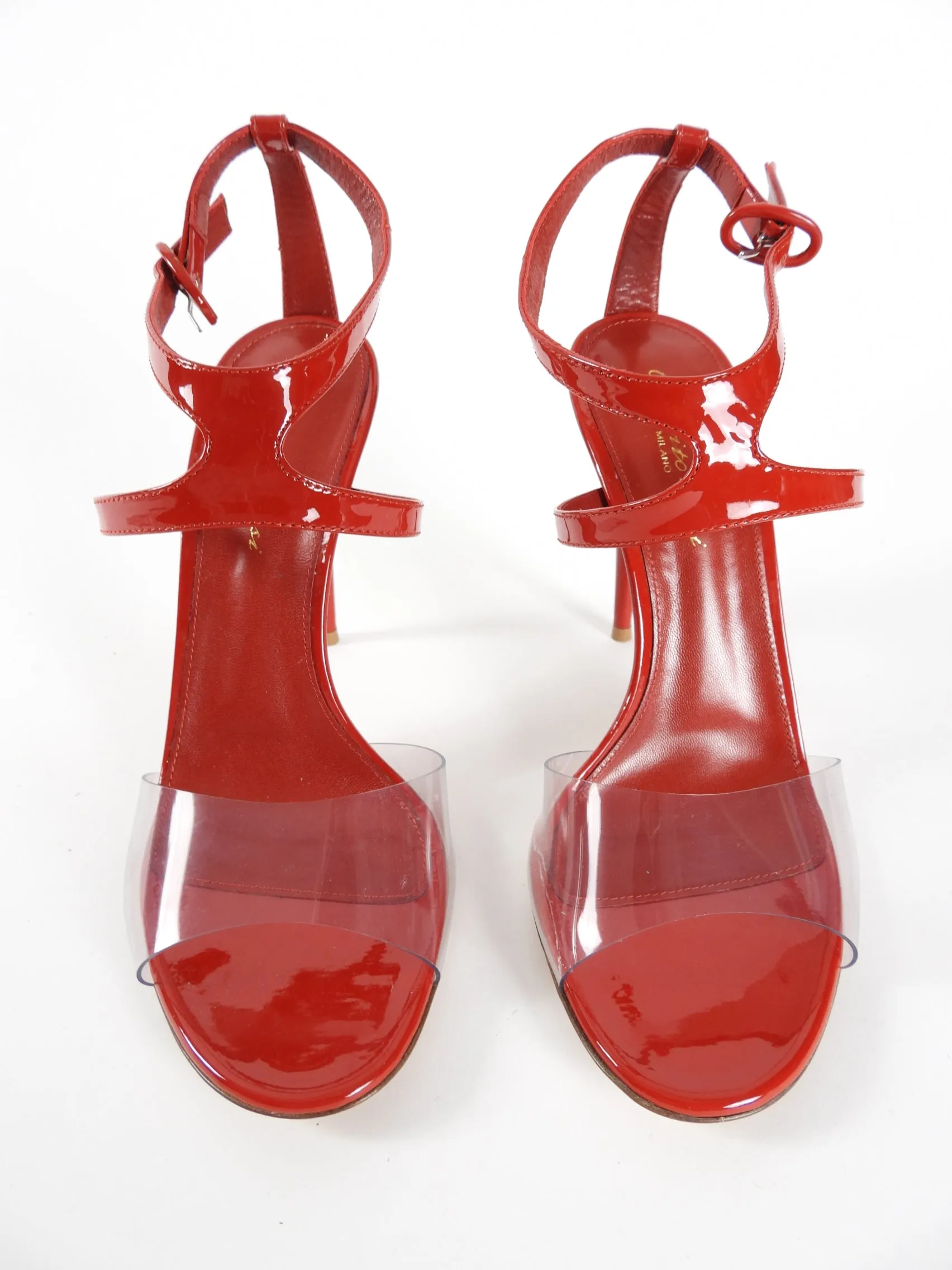 Gianvito Rossi Red Patent Leather Stiletto Heel Sandals - 7