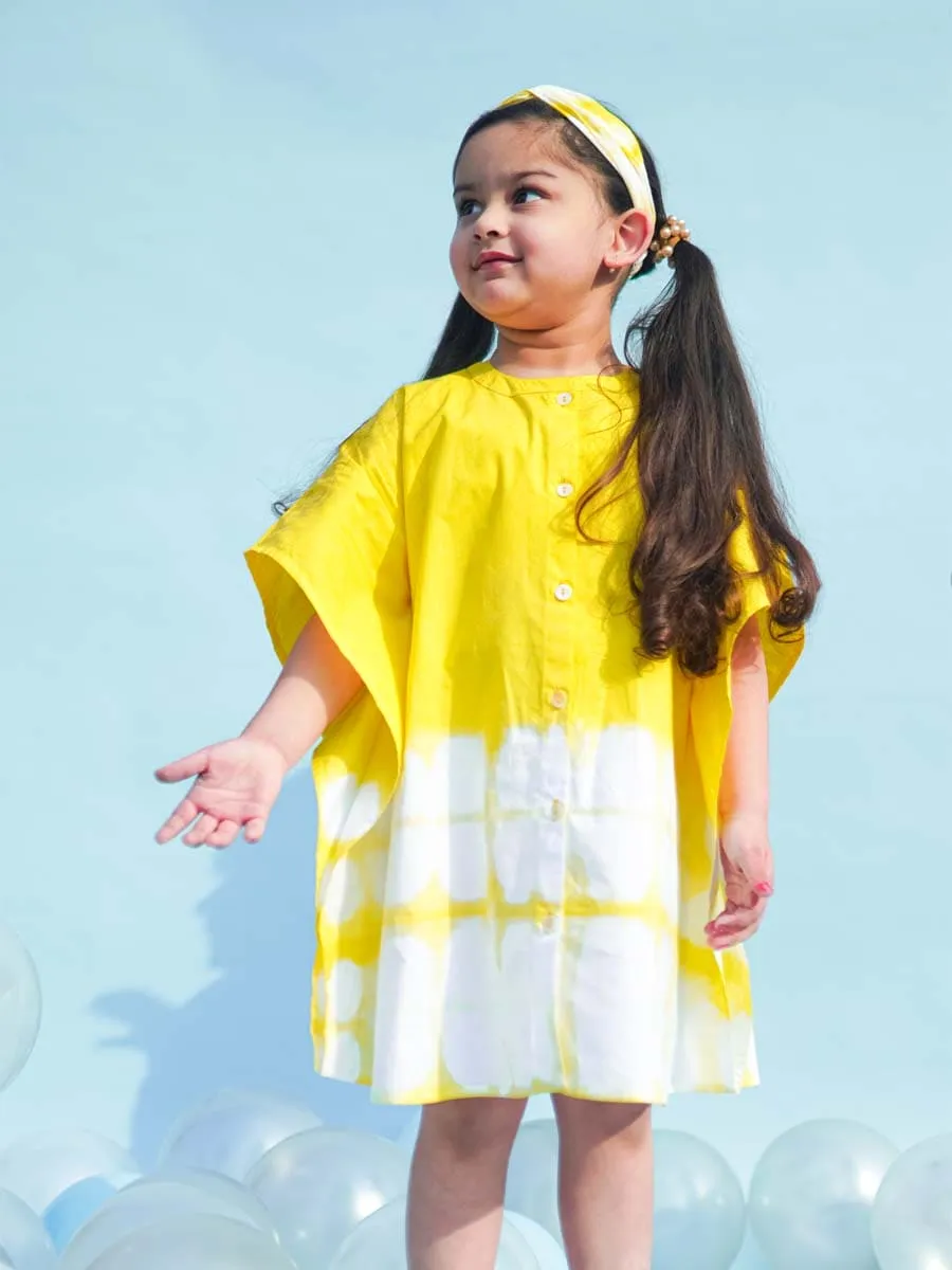 Girls Kaftan Dress Tie Dye Clamp - Yellow