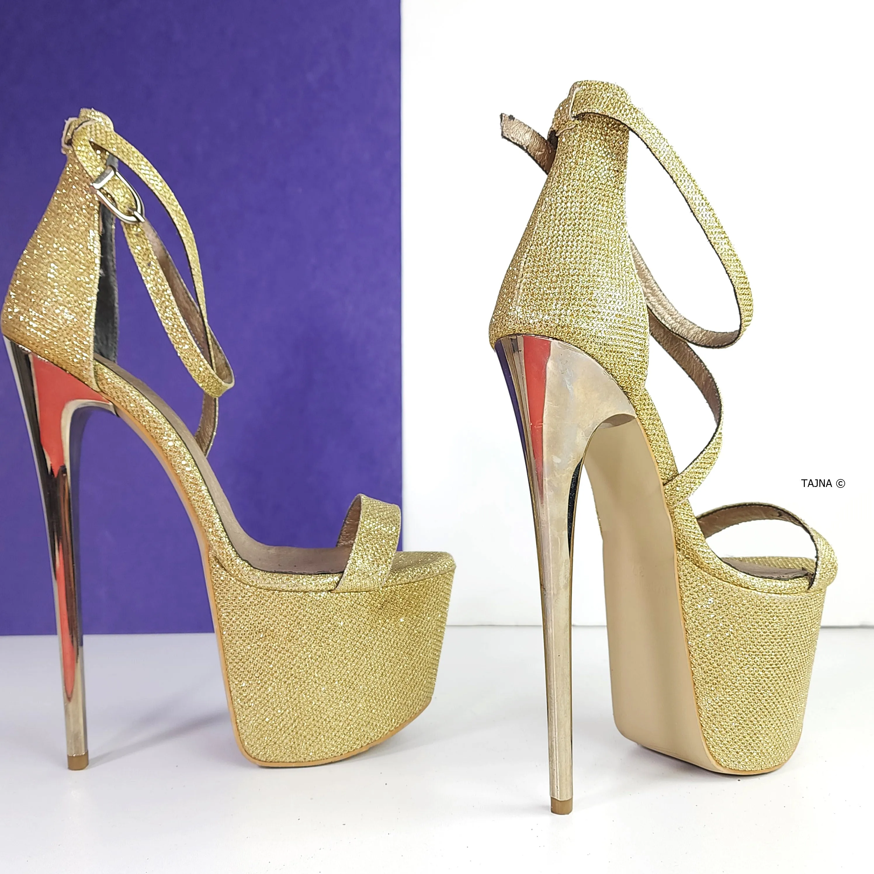 Gold Shimmer Thin Strap Metallic High Heels