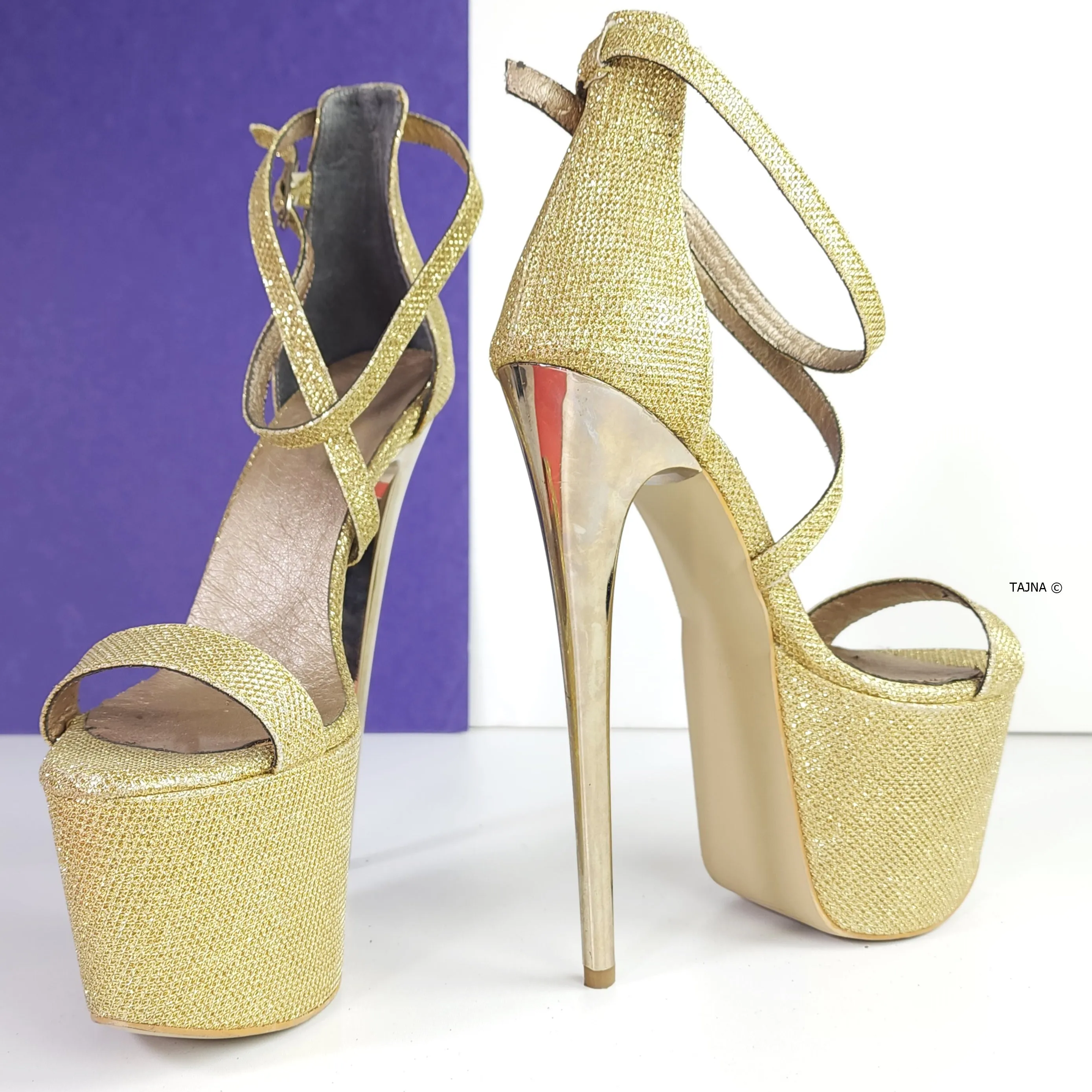 Gold Shimmer Thin Strap Metallic High Heels