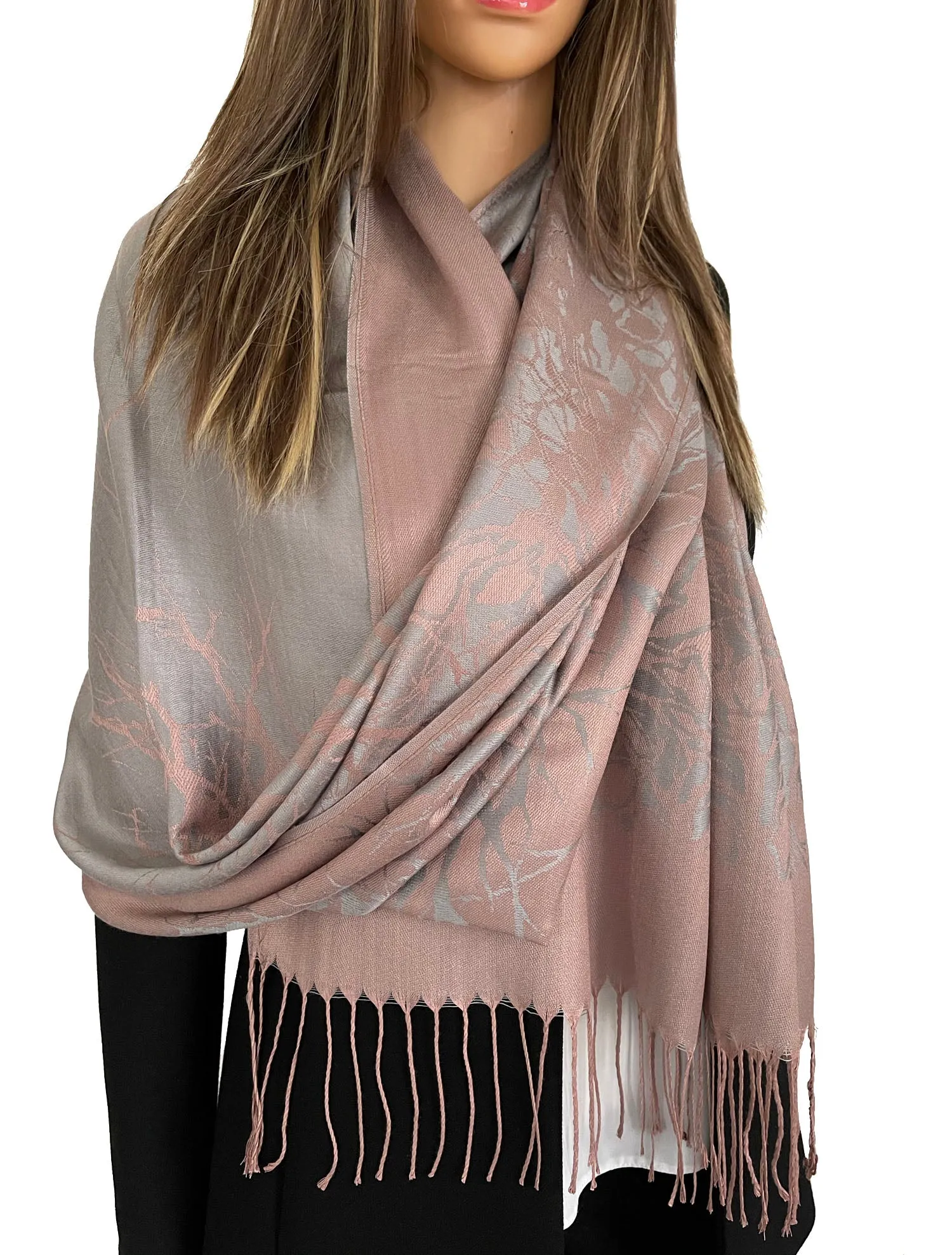 GREY BLUSH REVERSIBLE PASHMINA SHAWL SCARF IN ABSTRACT PRINT