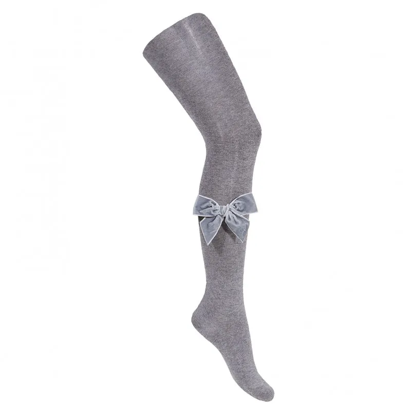 Grey Velvet Bow Tights