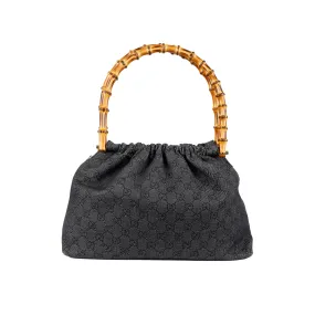 Gucci Denim GG Canvas Bamboo Handbag - '10s