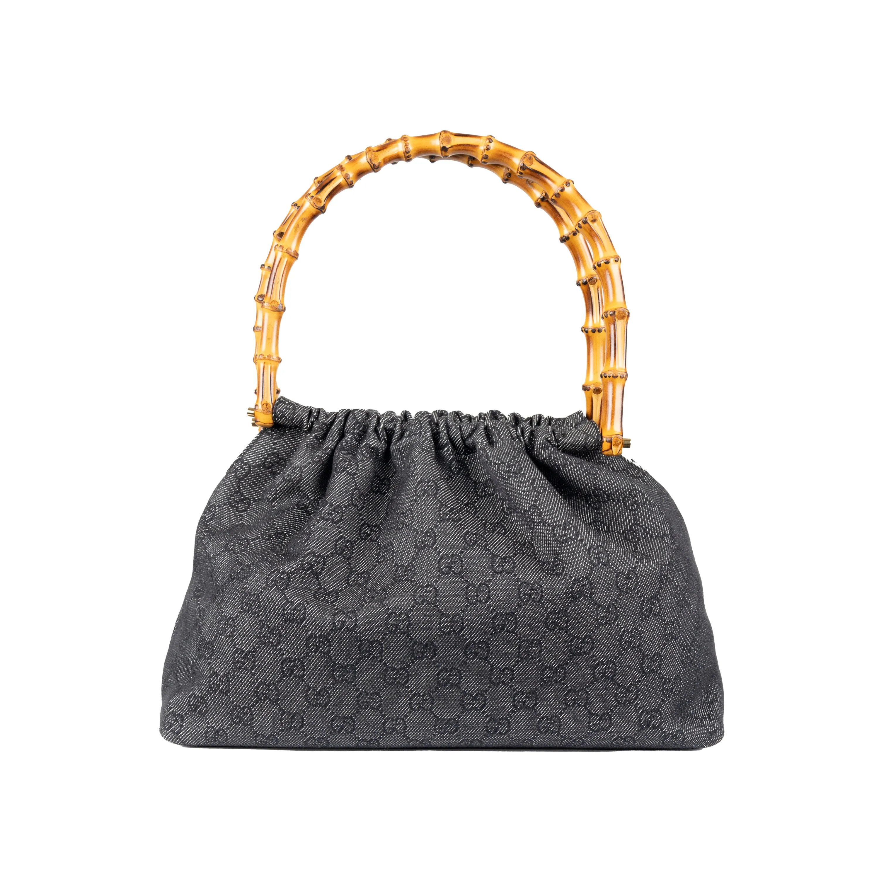 Gucci Denim GG Canvas Bamboo Handbag - '10s