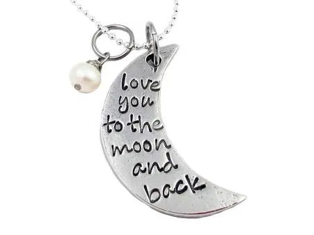 Hand Stamped Fine Pewter Love You To The Moon and Back Necklace