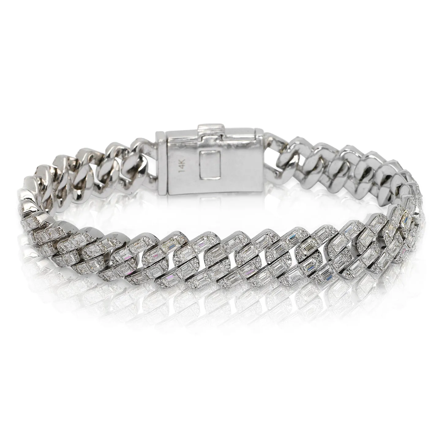 HAVANA Men’s 17 Carat Diamond EMERALD Cuban Link Bracelet in 14K White Gold By Mike Nekta NYC