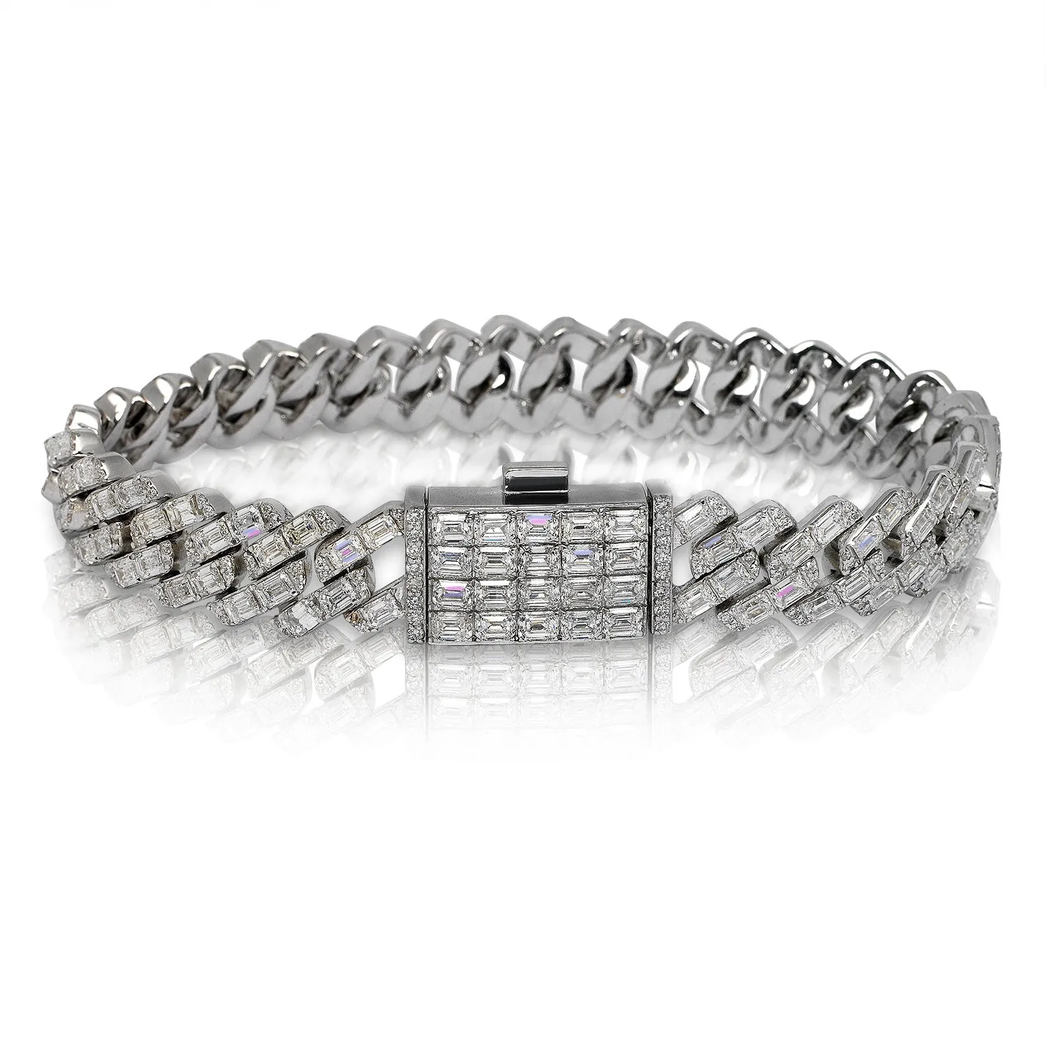 HAVANA Men’s 17 Carat Diamond EMERALD Cuban Link Bracelet in 14K White Gold By Mike Nekta NYC