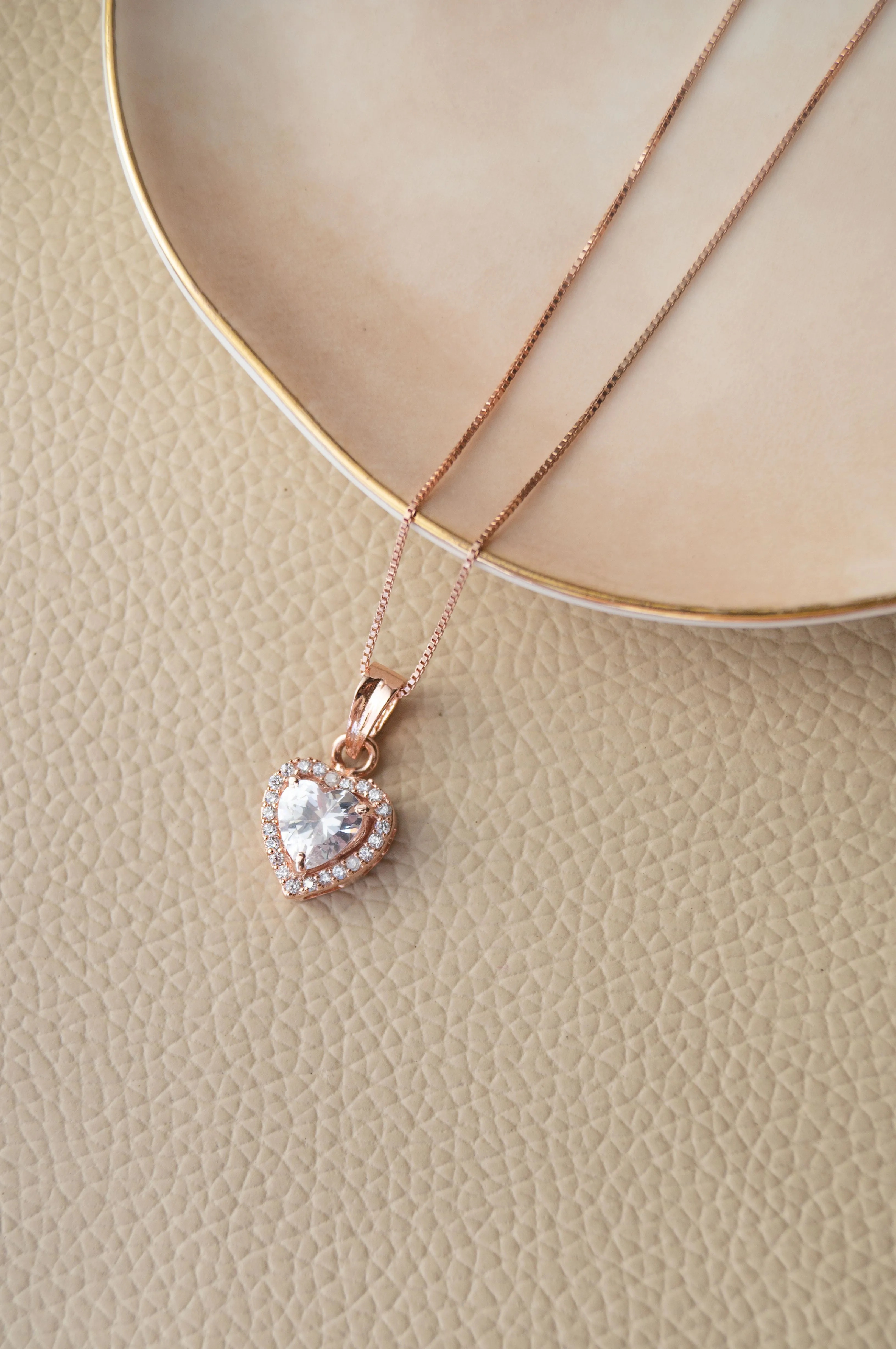 Heart Solitaire Rose Gold Plated Sterling Silver Pendant