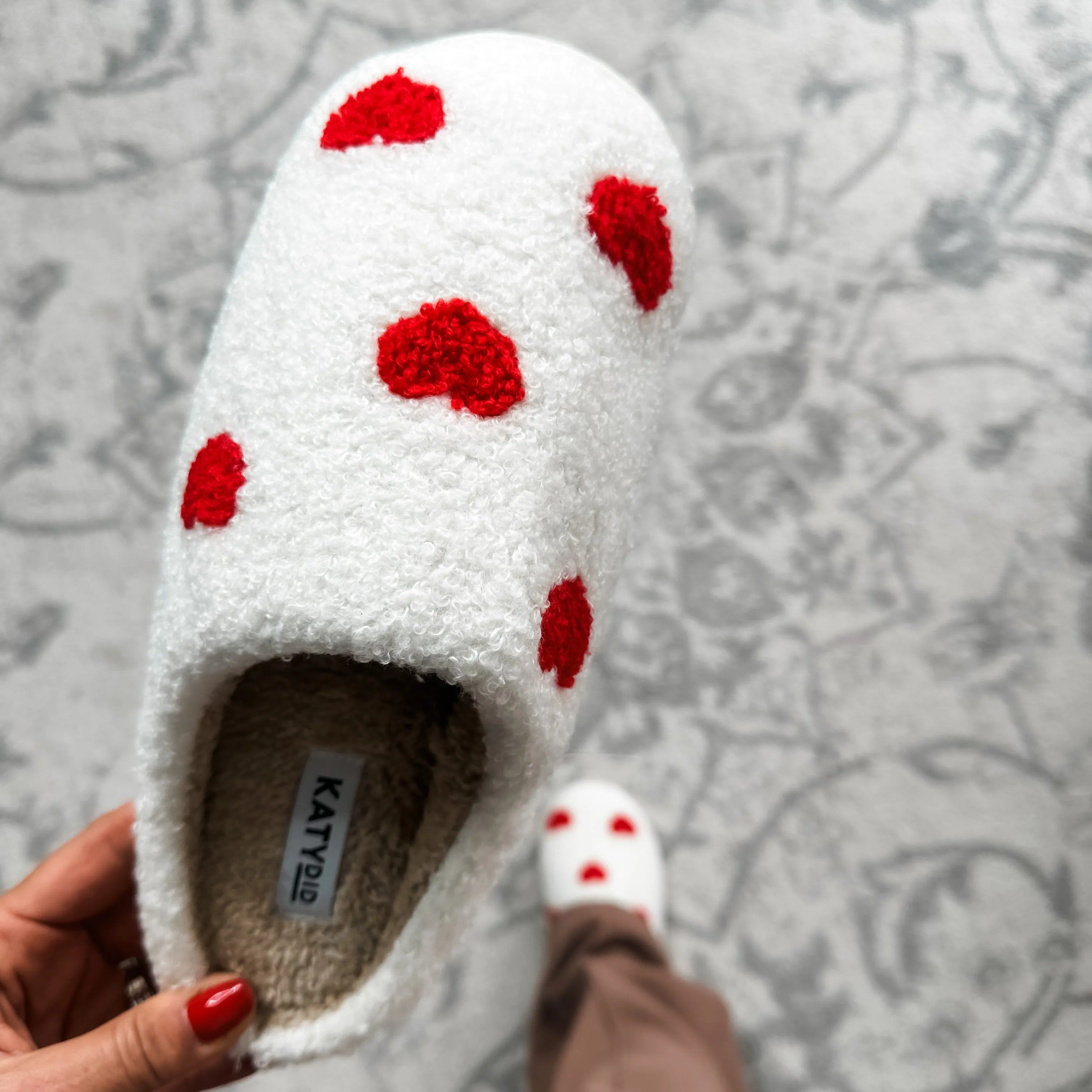 Hearts All Over Fuzzy Sherpa Slippers