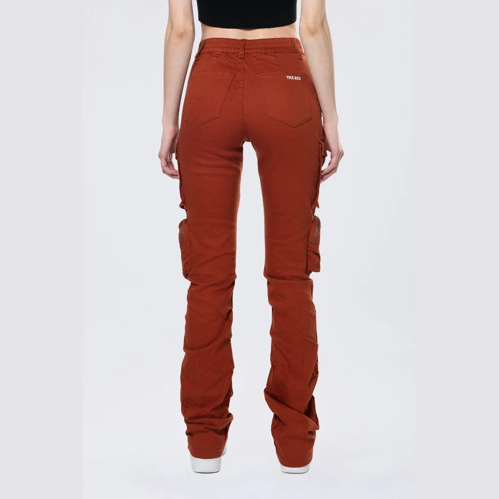 High Rise Stacked Utility Twill Pants - Picante