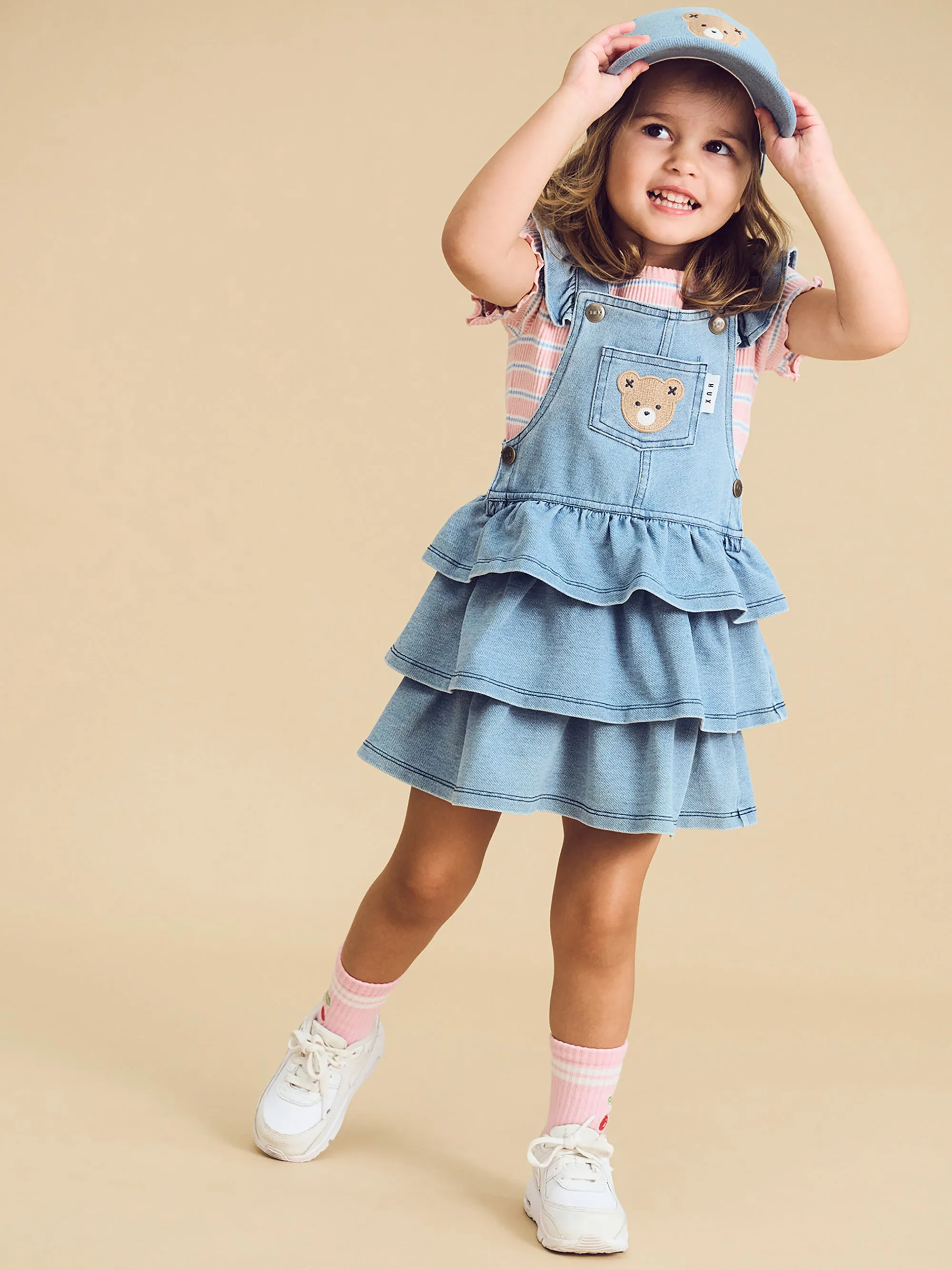 HUXBEAR KNIT DENIM FRILL PINAFORE