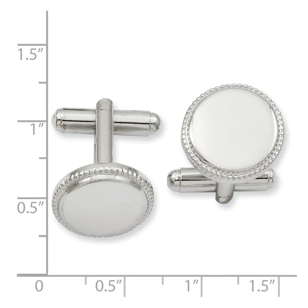 Kelly Waters Rhodium-plated Polished Beaded Round Engravable Cuff Links