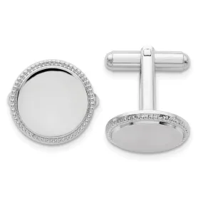 Kelly Waters Rhodium-plated Polished Beaded Round Engravable Cuff Links