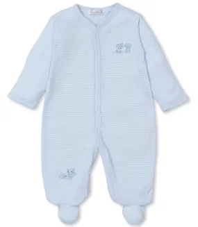 Kissy Kissy Snap Footie in Light Blue Forest Fun Stripes