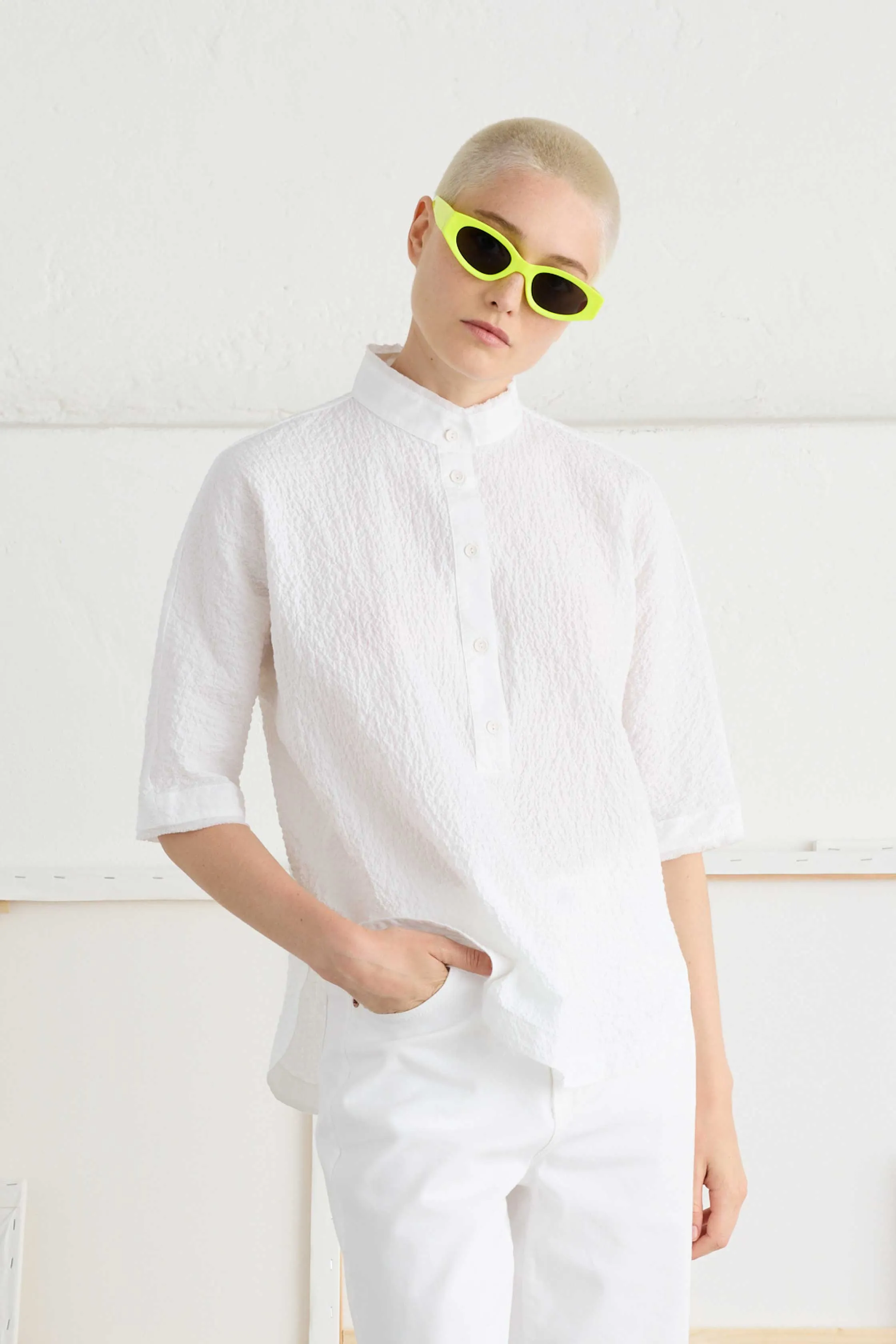 Korean Collar Shirt with Raw Cut Trims Garment-Dyed 6640 3259