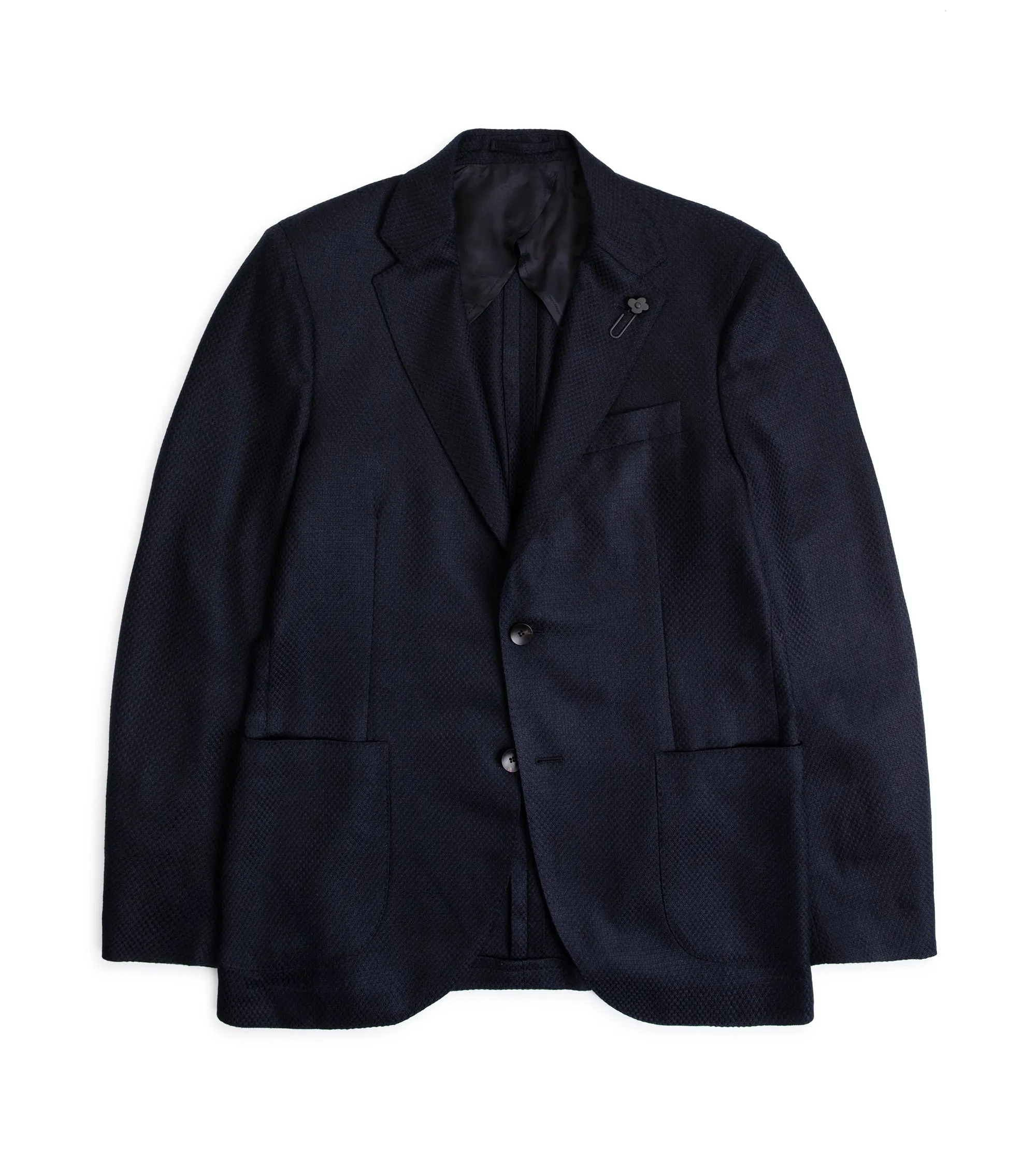 Lardini Cashmere Silk Basket Weave Jacket: Navy