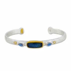 Lika Behar Moondance Open Bracelet Silver & 24K Gold Moonstone & Labradorite Onyx Doublet