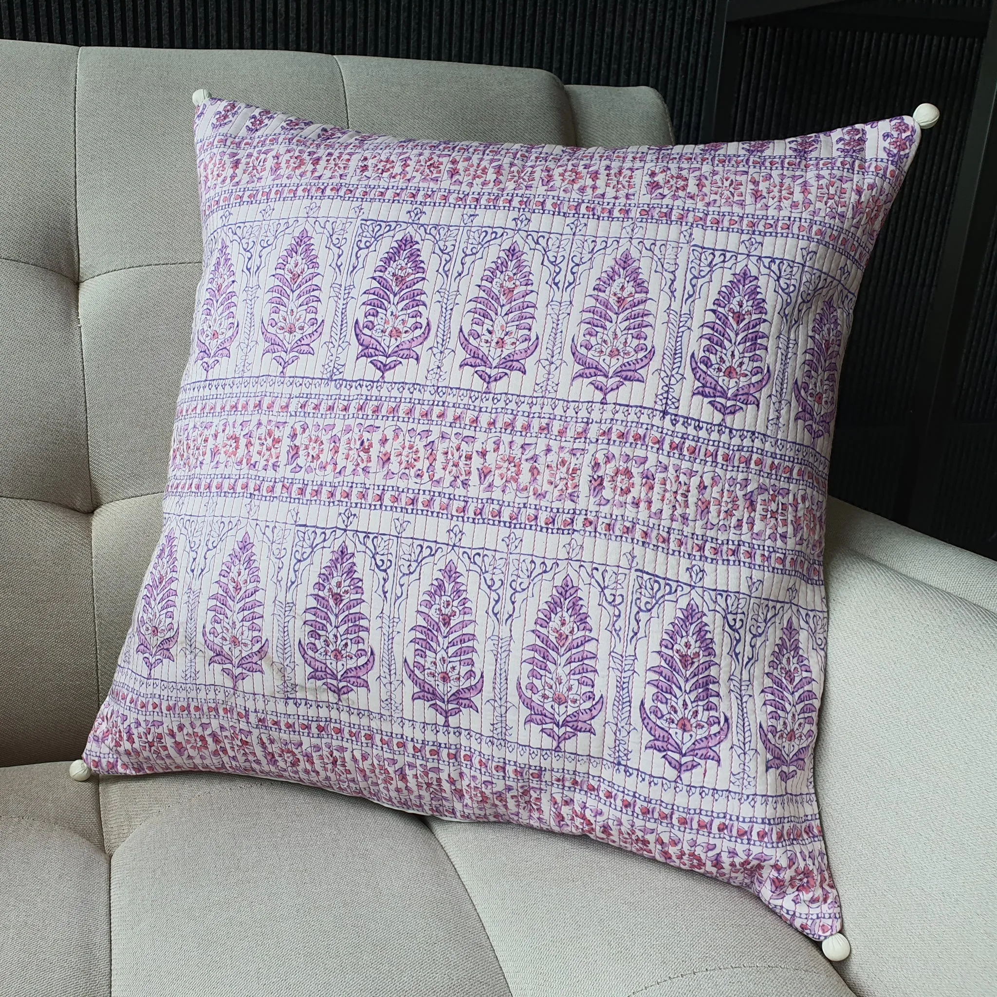 Lilac Block Printed Cushion Cover