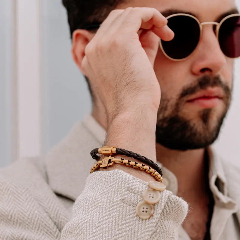 Luke Landon Nappa Leather Bracelet Brown/18K Gold