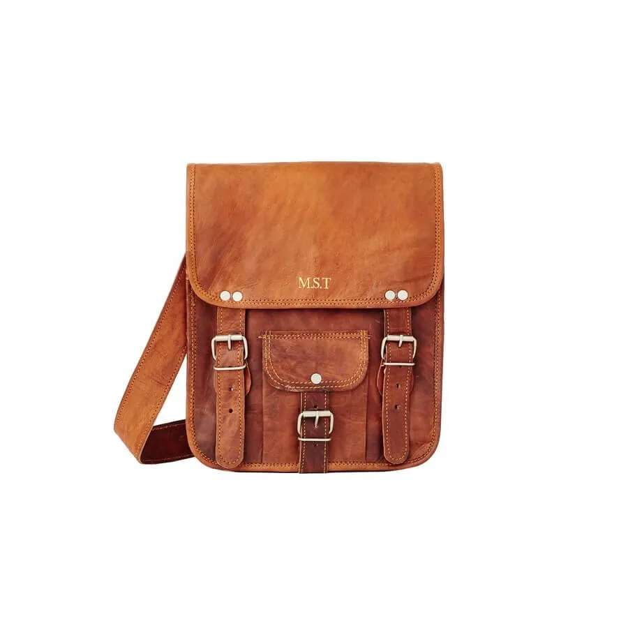 Midi Long Leather Satchel with Front Pocket