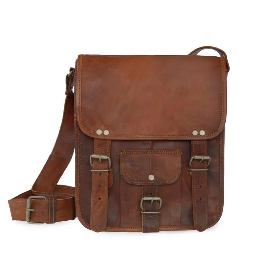 Midi Long Leather Satchel with Front Pocket