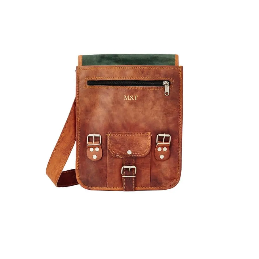 Midi Long Leather Satchel with Front Pocket