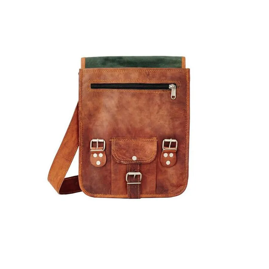 Midi Long Leather Satchel with Front Pocket