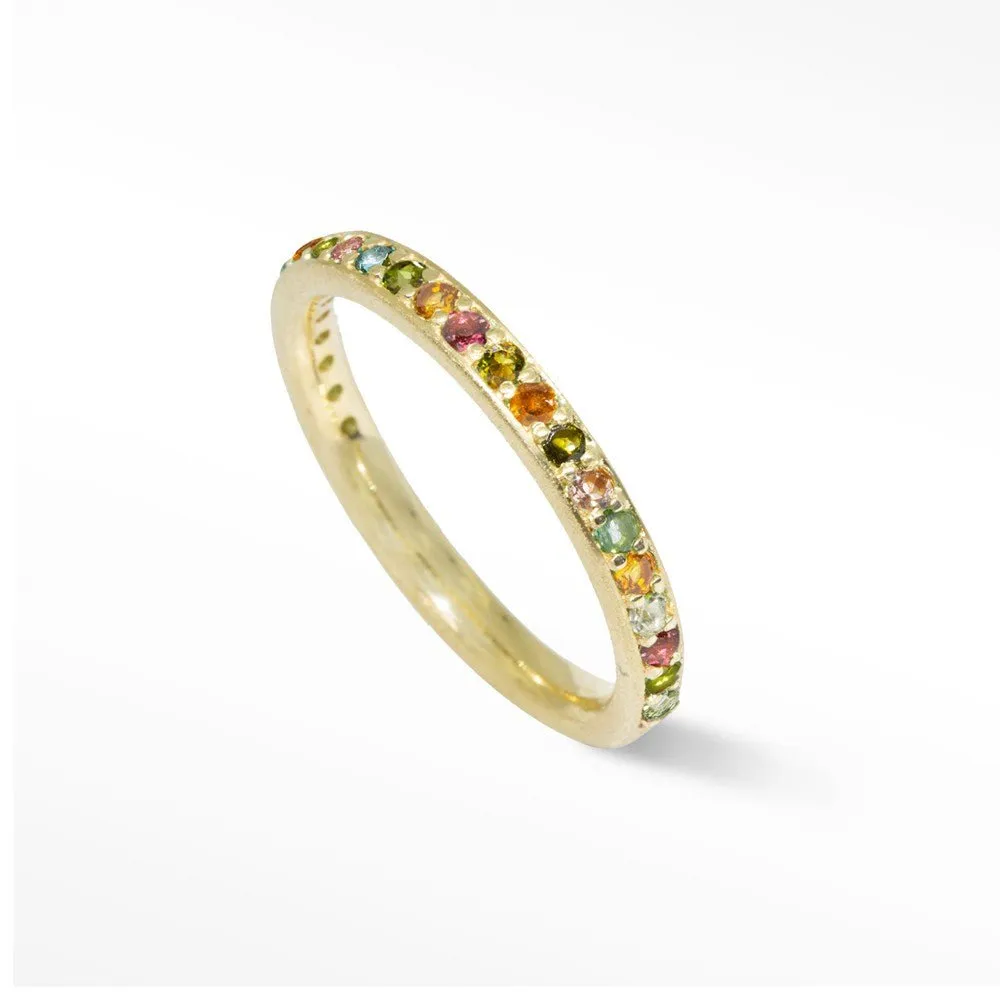 Multi Tourmaline Eternity Ring 14k Yellow Gold