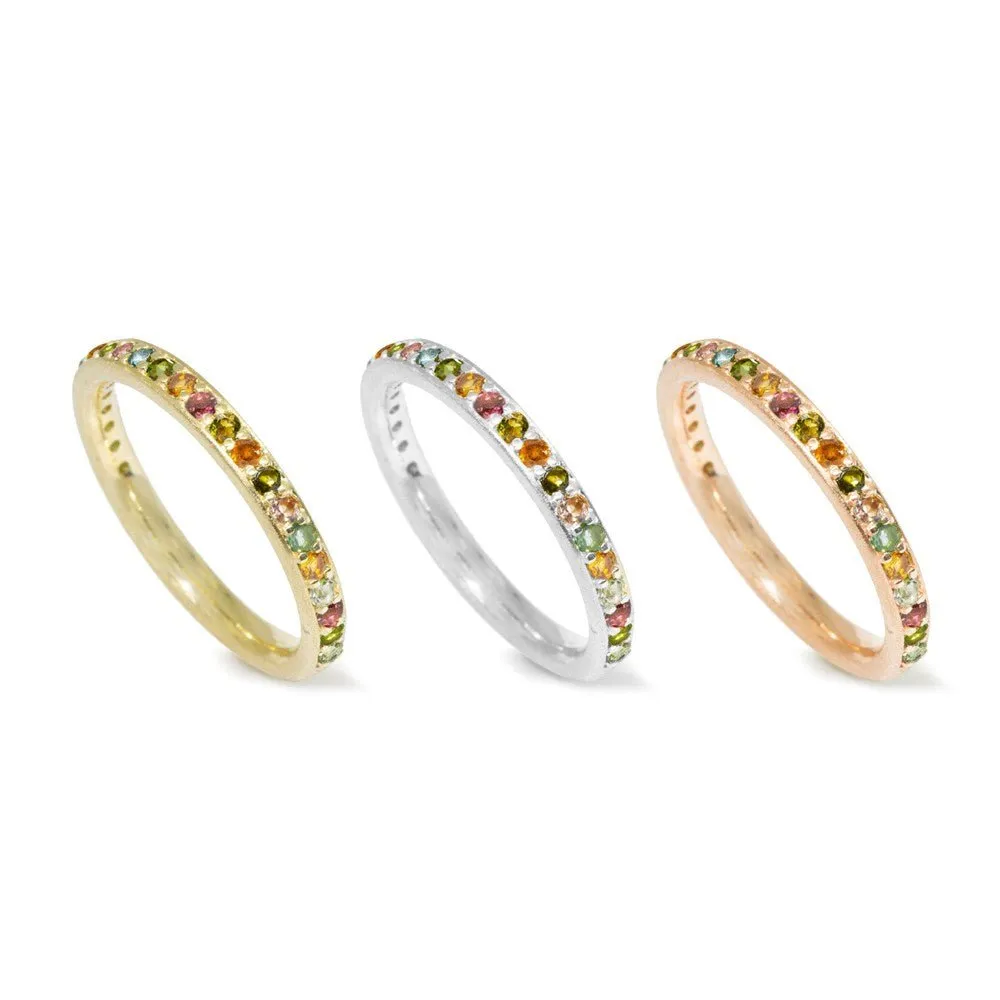 Multi Tourmaline Eternity Ring 14k Yellow Gold