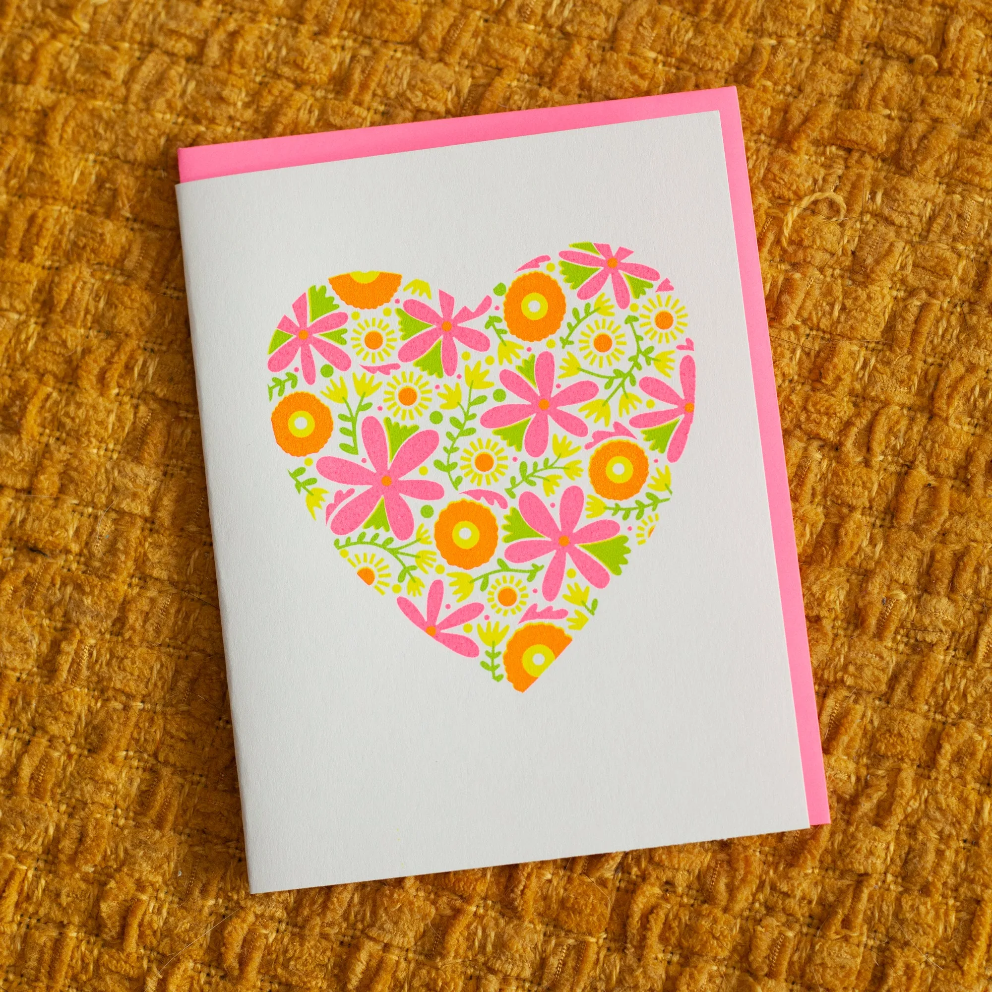 neon floral heart card, blank decorative greeting card for any occasion